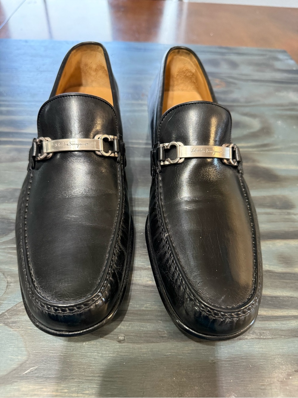 Salvatore Ferragamo Men’s Black Leather Gancini Bit Loafers Jazz UR 63290 10.5D